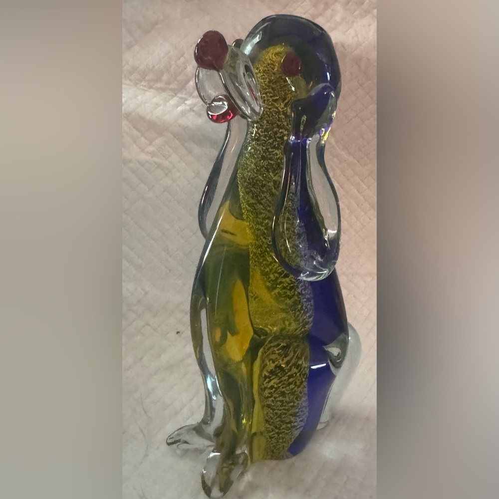 Murano Art Glass Puppy Dog Figurine in Yellow and Blue
